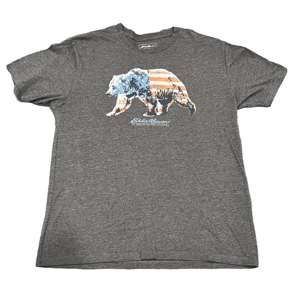 Eddie Bauer American Flag Grizzly Bear Shirt - Size M